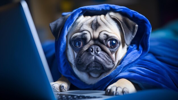 Photo funny anthropomorphic dog reacting to online content comedic tech interaction