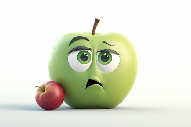 Photo funny apple character on isolated background 3d render illustration generative ai