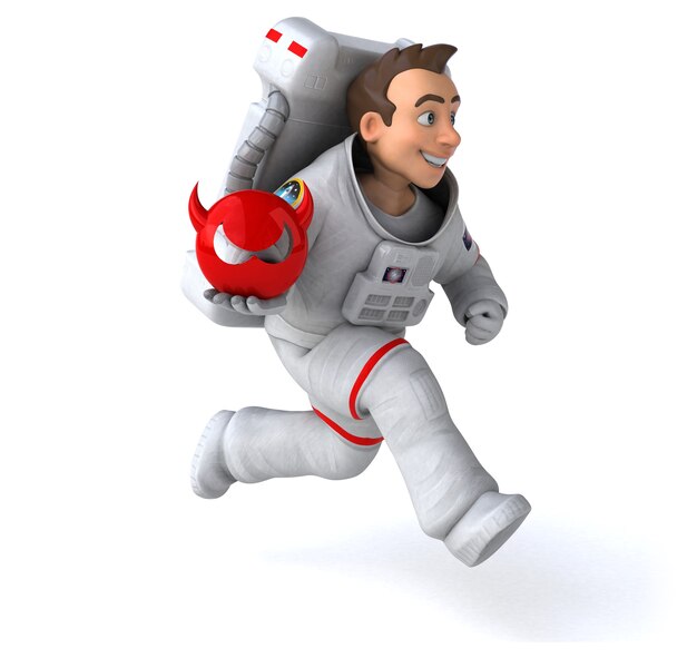 Funny astronaut 3D Illustration holding demon head