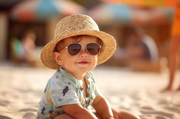 Funny baby boy on summer vacation