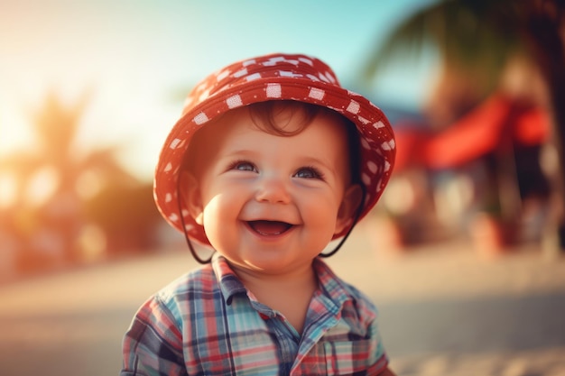 Funny baby boy on summer vacation