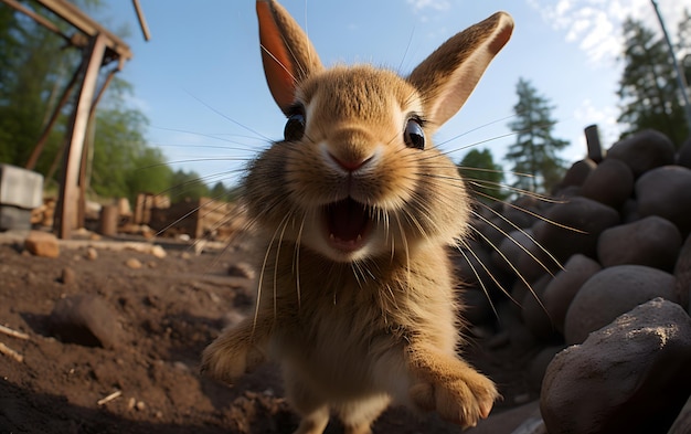 面白い赤ちゃんウサギの自撮り写真をクローズ アップ