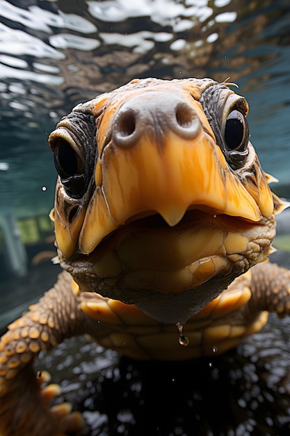 面白い赤ちゃんカメの自撮り写真をクローズ アップ