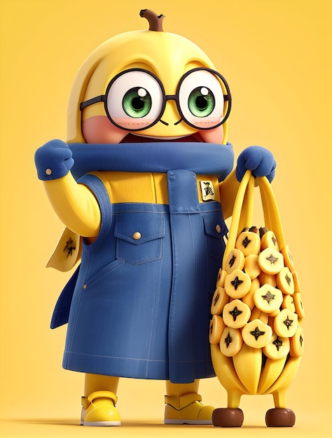 Funny banana character on yellow