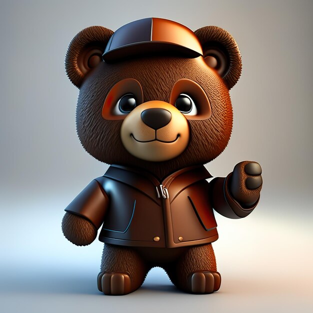 Funny bear character with clothes in 3d generative ai