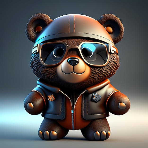 Funny bear character with clothes in 3d Generative AI