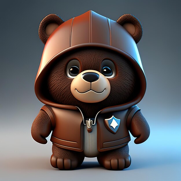 Funny bear character with clothes in 3d Generative AI