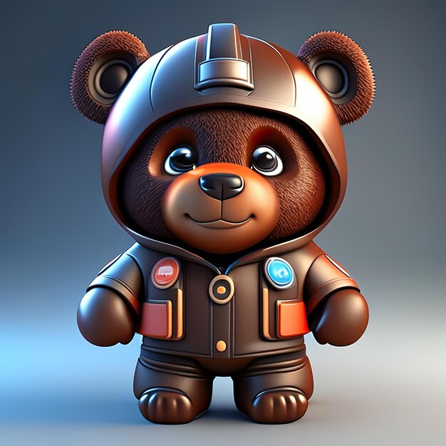 Funny bear character with clothes in 3d generative ai