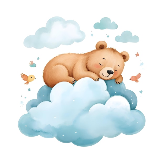 Photo funny bear sleeping on a cloud illustration for story books