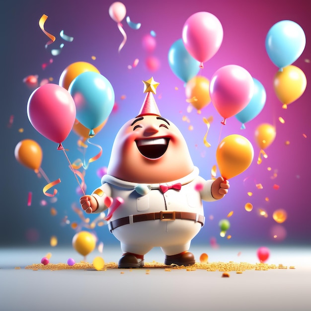 Photo funny birthday character with balloons funny birthday character with balloons