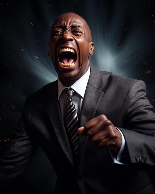 Funny black businessman screaming