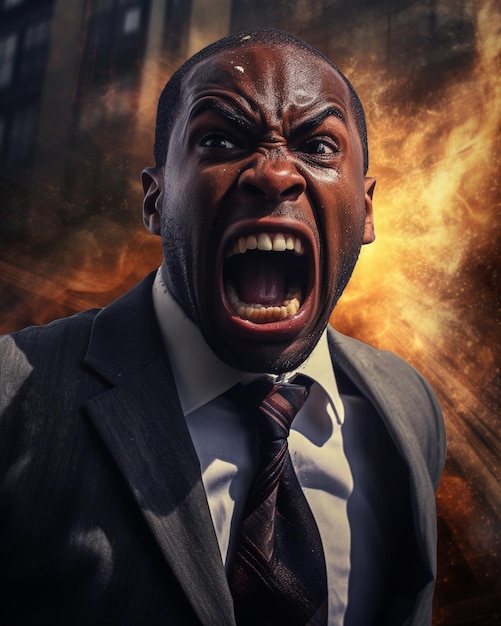 Funny black businessman screaming