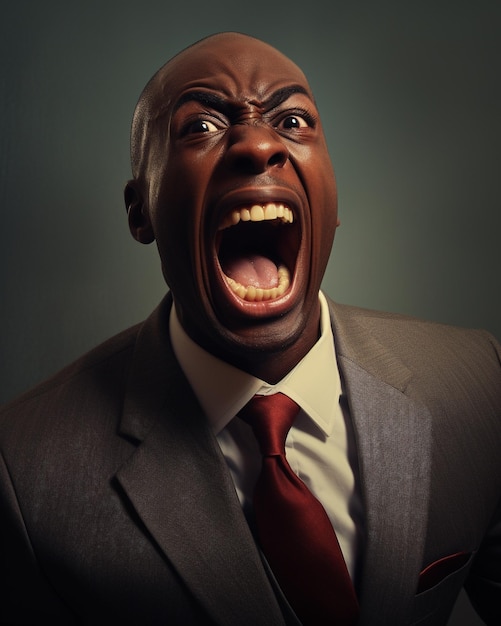 Funny black businessman screaming