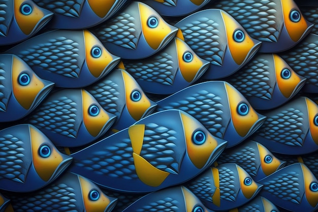 Photo funny blue fish pattern background