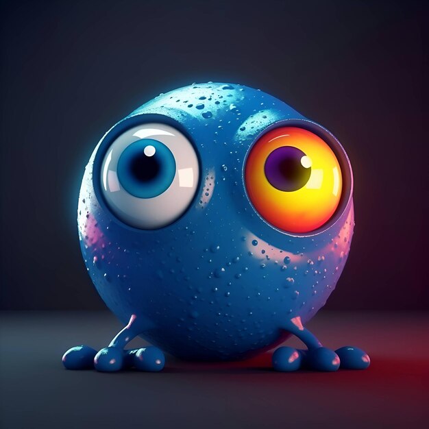 Funny blue monster with big eyes 3d render illustration