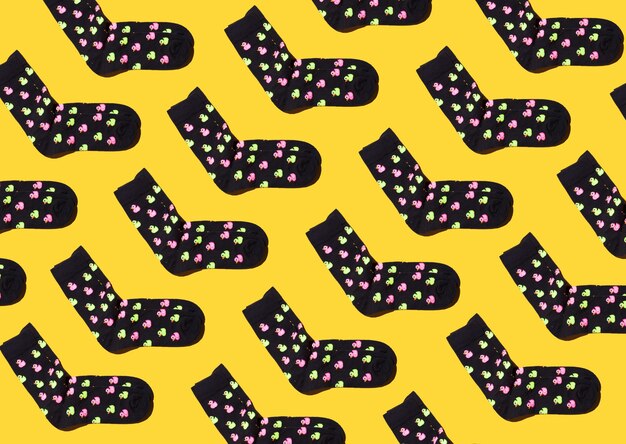 funny bright socks on a yellow background