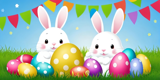 Funny bunny easter eggs Holidays banner