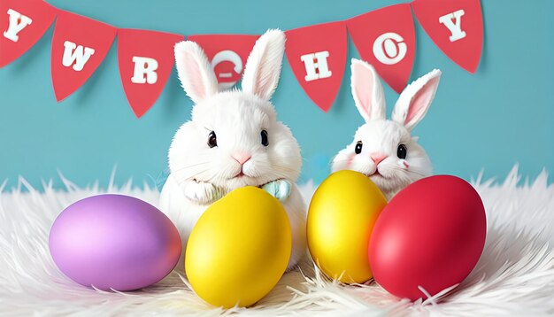 Funny bunny easter eggs Holidays banner