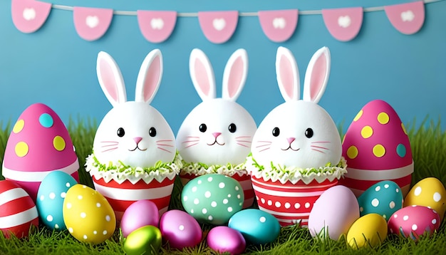 Funny bunny easter eggs Holidays banner