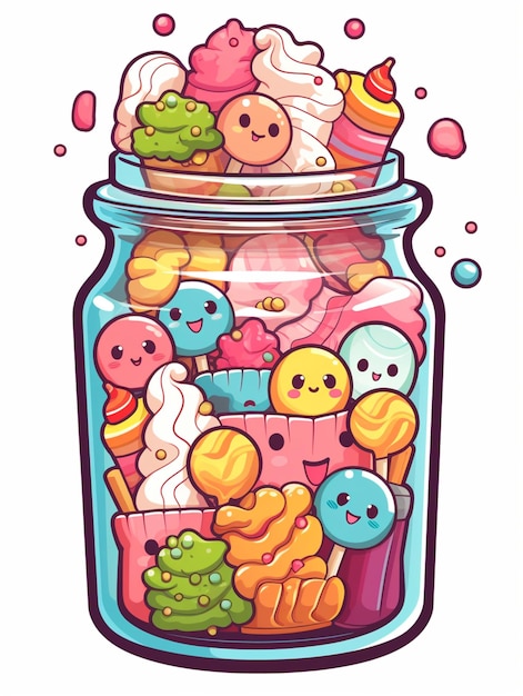Photo funny candies jar cartoon design vector