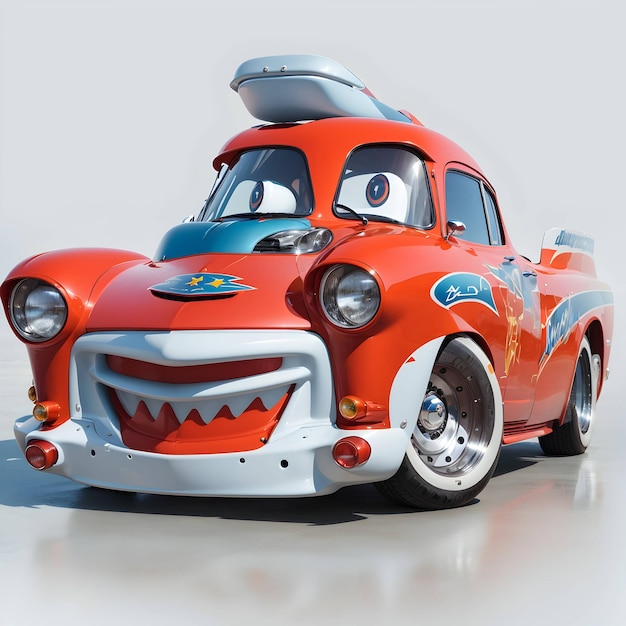 A funny car in disney cartoon style white background