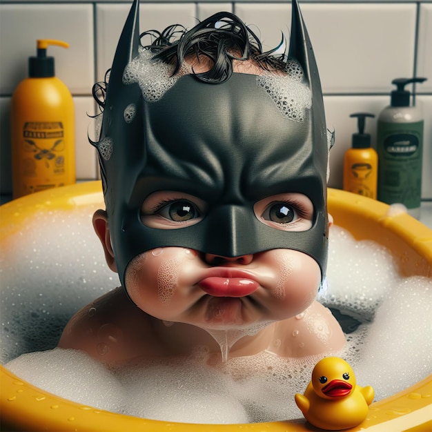 Funny caricature of baby Batman