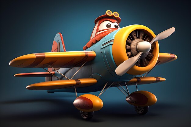 funny cartoon airplane in 3d style generative ai