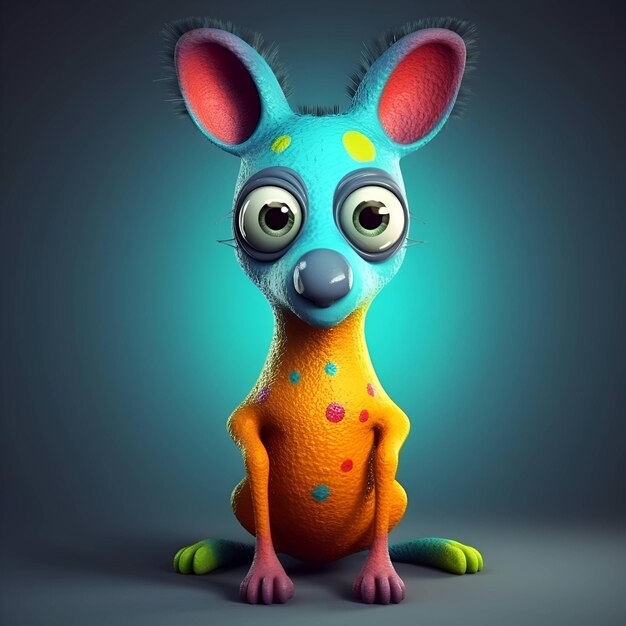 Funny cartoon animal with colorful dots on his body 3d rendering