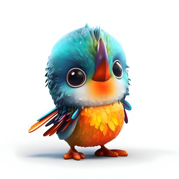 Funny cartoon bird isolated on a white background 3d render