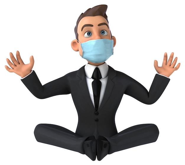 Funny cartoon businessman character with a mask