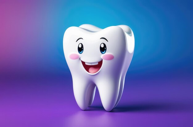 смешный мультфильмный персонаж с белым зубом на красочном фоне детская стоматология стоматология