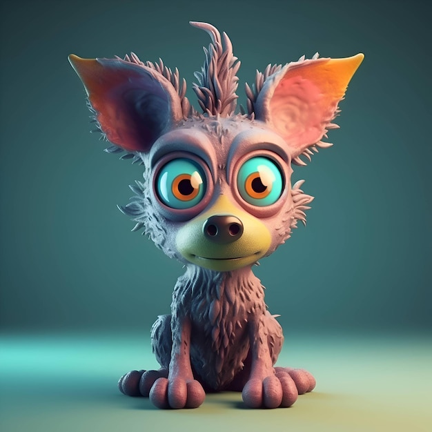 Funny cartoon dog with big eyes 3d render illustration