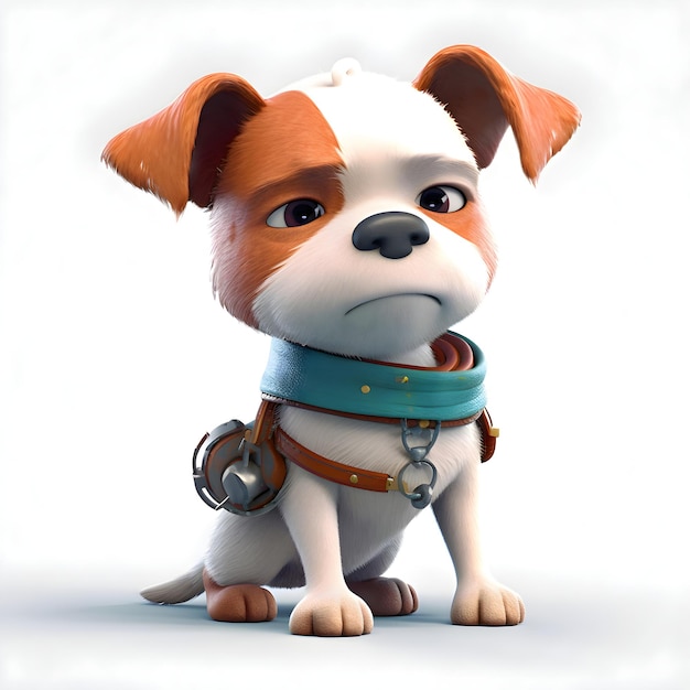 Funny cartoon dog with collar and headphones 3D rendering