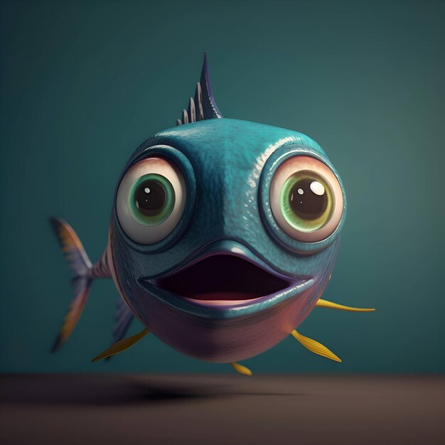 Funny cartoon fish with eyes and mouth 3d illustration