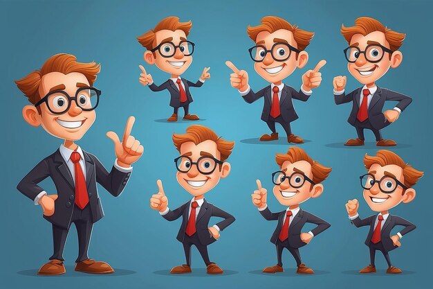 Funny cartoon genius in various poses for use in advertising presentations brochures blogs documents and forms etc