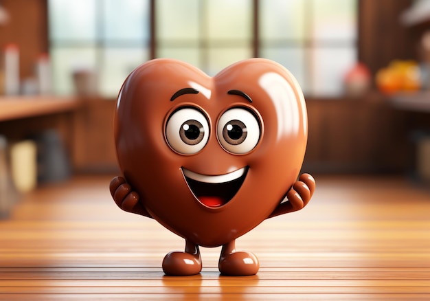 Funny cartoon of heartshaped chocolate candy Concept of love and passion Valentine Day AI