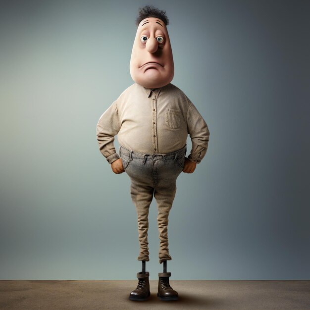 Photo funny cartoon man standing with short torso