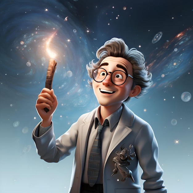 Funny cartoon man with a magic wand in his hand Illustration