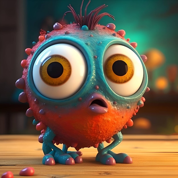 Funny cartoon monster 3D rendering Computer digital drawing