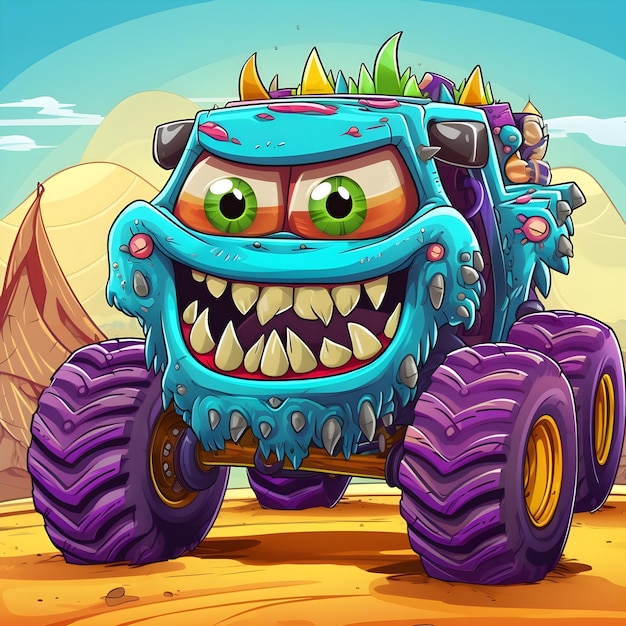 Foto fantastico cartone animato monster truck colorato