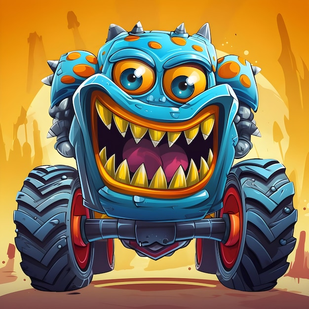 Funny cartoon monster truck colorful