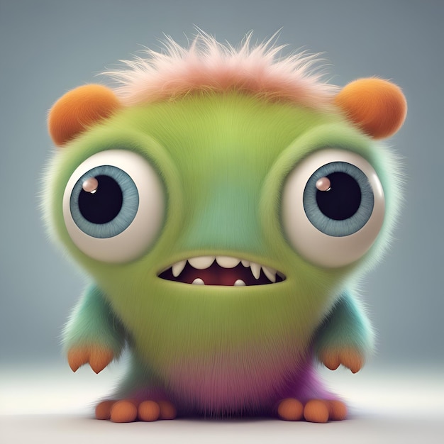 Funny cartoon monster with big eyes 3d render illustration