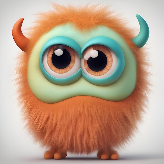 Funny cartoon monster with big eyes 3d render illustration