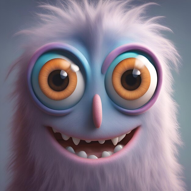 Funny cartoon monster with big eyes 3D rendering illustration