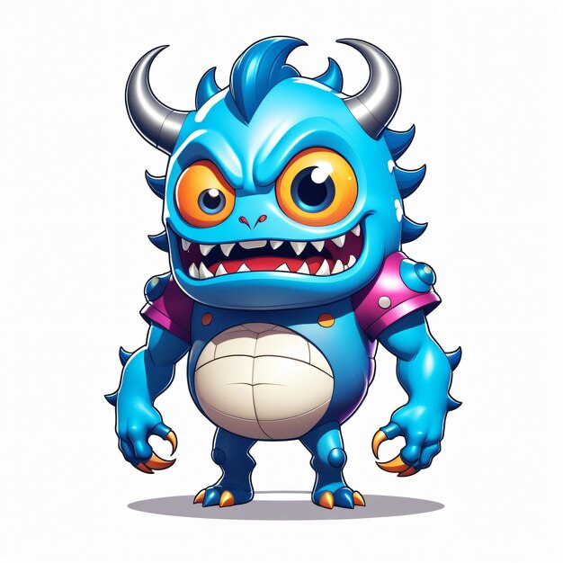 Funny cartoon monster with a volleyball on a white background illustration