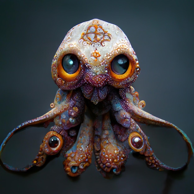 Funny cartoon octopus Digtal generated illustration Marine life element