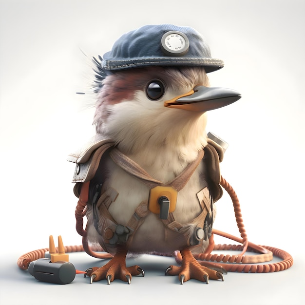 Funny cartoon penguin in a cap with headphones 3d illustration