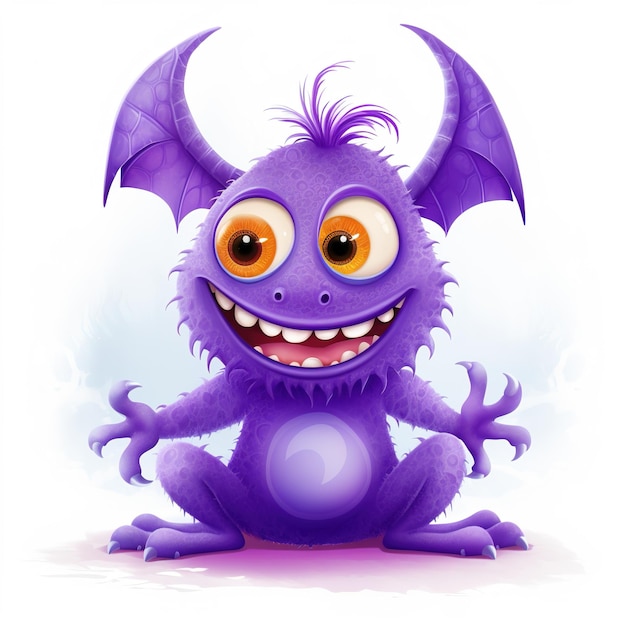 Funny cartoon purple monster isolated on white background AI generative