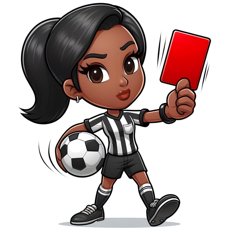 Funny cartoon a red card is shown by a referee tarjeta roja