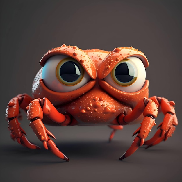 Funny cartoon red crab with big eyes 3d illustration